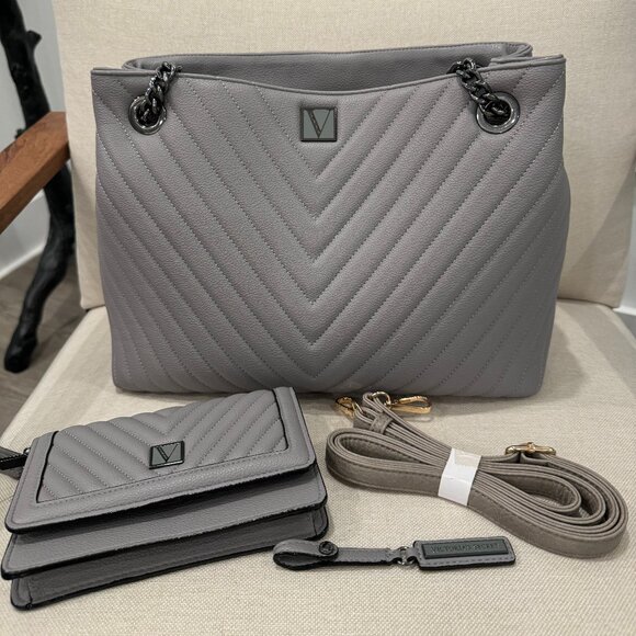 Victoria Secret Gray V Chevron Bag and Wallet - Picture 1 of 1